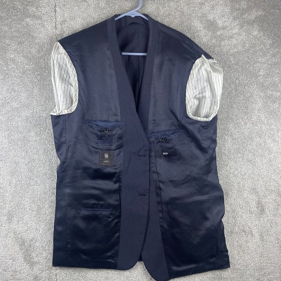 Hugo Boss Blazer Coat Men's Size 44R Navy 2 Button Lanificio Tesse Biella Wool - Picture 2 of 16